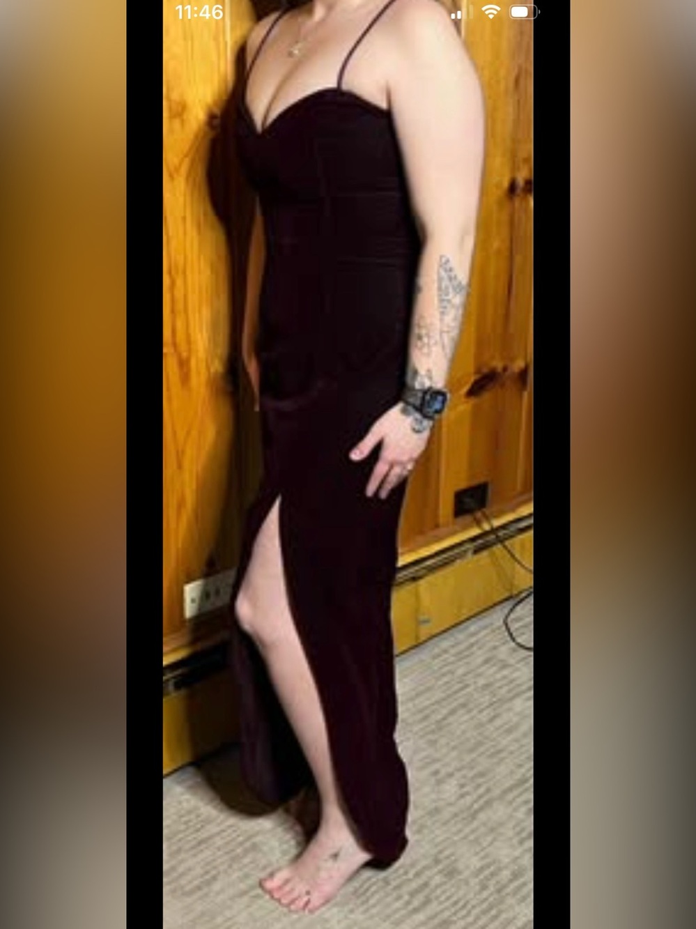 Spaghetti-Strap Burgundy Prom Dress with Front Slit